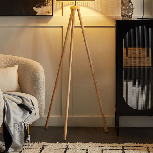 Floor Lamp Natural Rattan Drum Shade 151cm Tripod