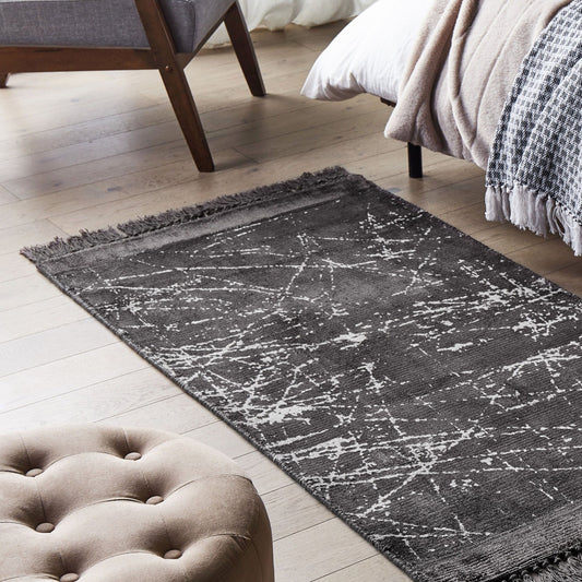Modern Glam Area Rug Dark Grey Viscose With Cotton Backing And Fringes 80 x 150cm
