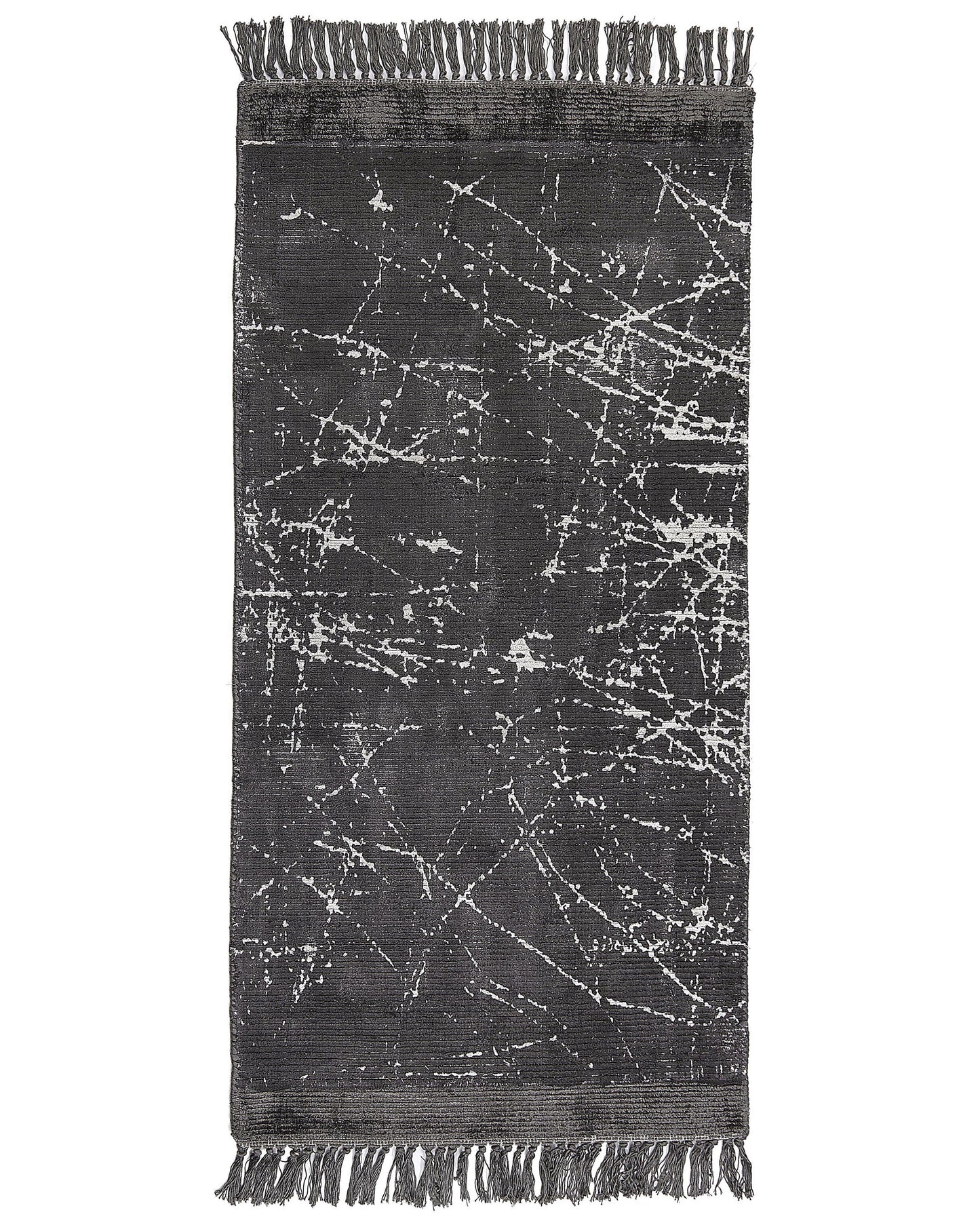 Modern Glam Area Rug Dark Grey Viscose With Cotton Backing And Fringes 80 x 150cm