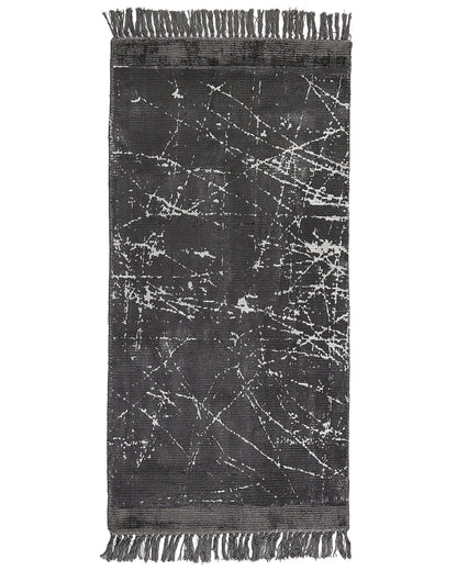 Modern Glam Area Rug Dark Grey Viscose With Cotton Backing And Fringes 80 x 150cm