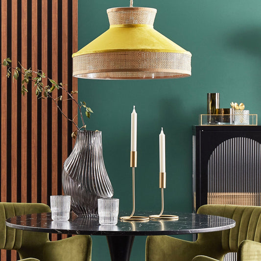 Pendant Lamp Natural Yellow Rattan Velvet Shade
