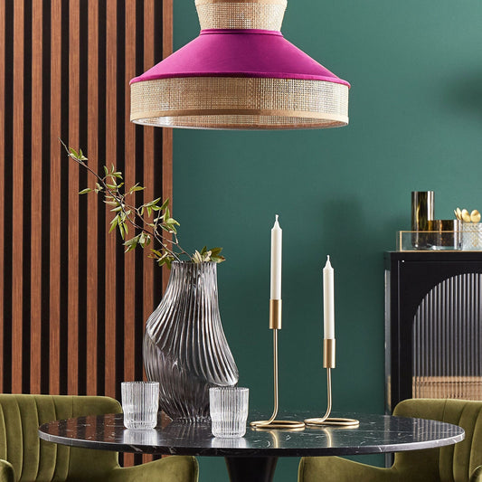 Pendant Lamp Natural Pink Rattan Velvet Shade