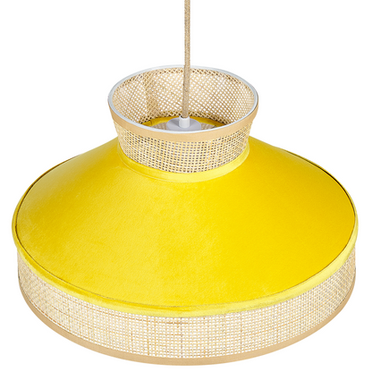 Pendant Lamp Natural Yellow Rattan Velvet Shade