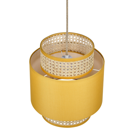 Pendant Lamp Natural Yellow Rattan Fabric Shade Boho
