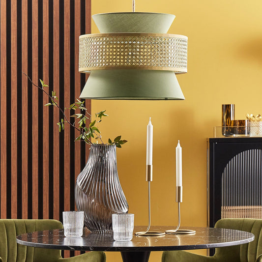 Natural Green Rattan Pendant Lamp With Polyester Shade Boho