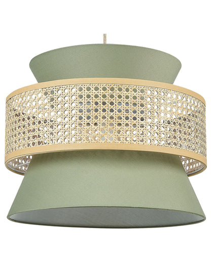 Natural Green Rattan Pendant Lamp With Polyester Shade Boho