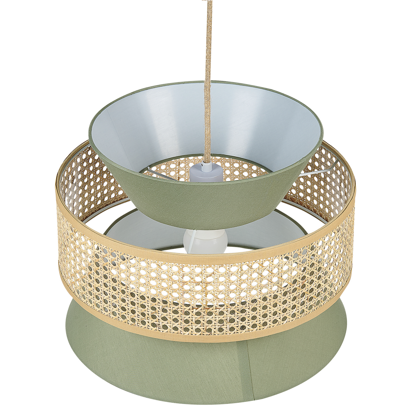 Natural Green Rattan Pendant Lamp With Polyester Shade Boho