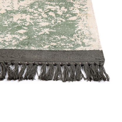 Vintage Green Beige Area Rug 80 x 150cm Fringed