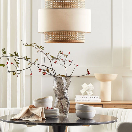 Pendant Lamp Natural Beige Rattan Double Shade Boho Light
