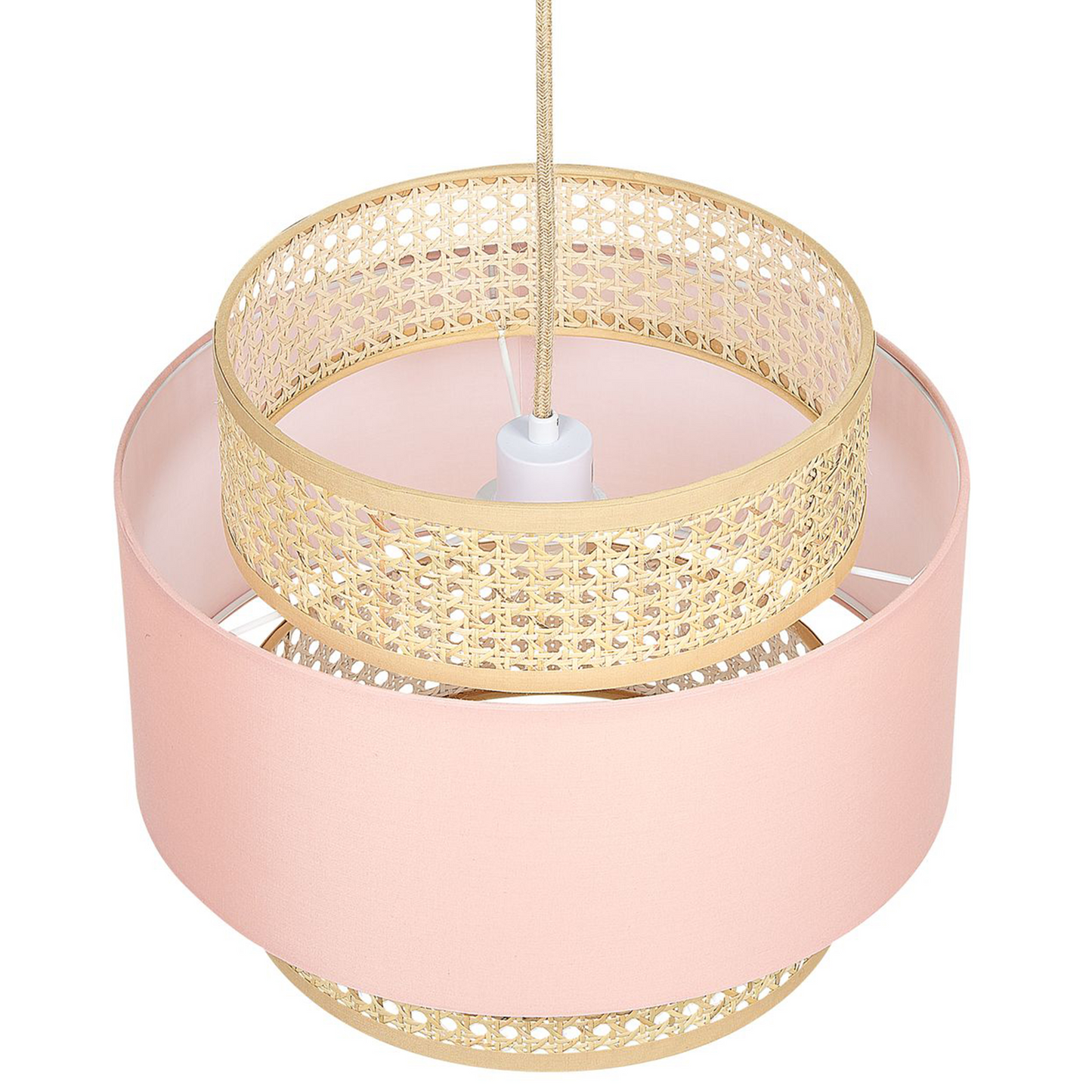 Pendant Lamp Natural Pink Rattan Shade Boho Hanging Light