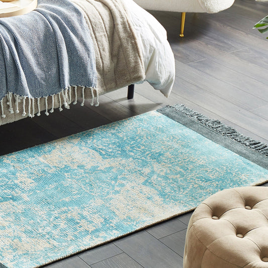 Heritage Loom Area Rug Blue Beige Viscose With Cotton Backing 80 x 150