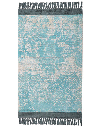 Heritage Loom Area Rug Blue Beige Viscose With Cotton Backing 80 x 150