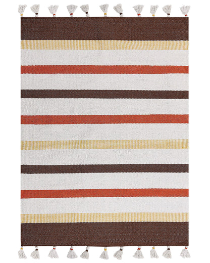 Area Rag Rug Brown And Beige Stripes Cotton 140 X 200cm Hand Woven Decorative Floor Rug