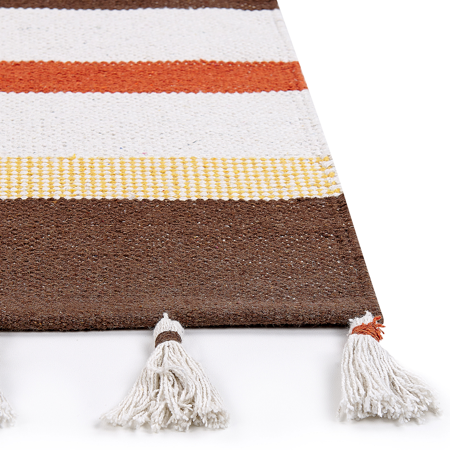 Area Rag Rug Brown And Beige Stripes Cotton 140 X 200cm Hand Woven Decorative Floor Rug