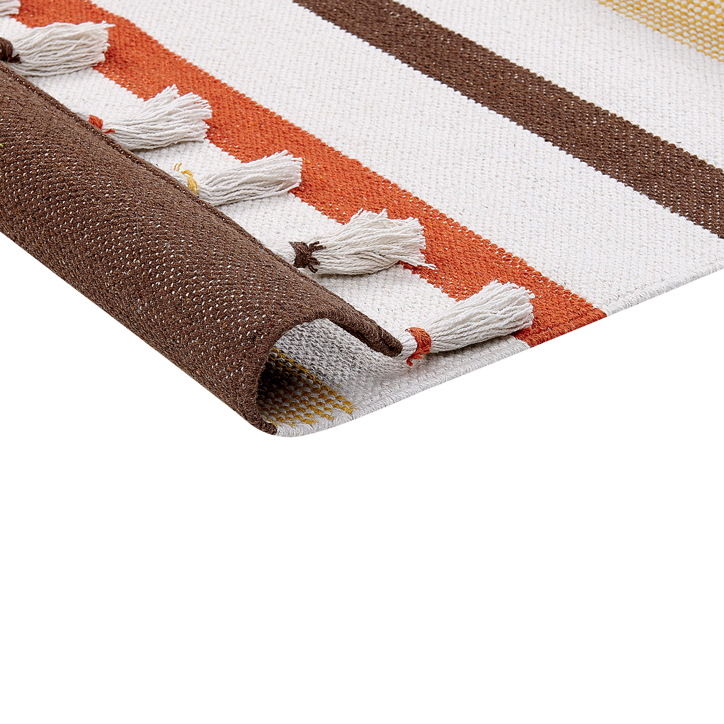 Area Rag Rug Brown And Beige Stripes Cotton 140 X 200cm Hand Woven Decorative Floor Rug