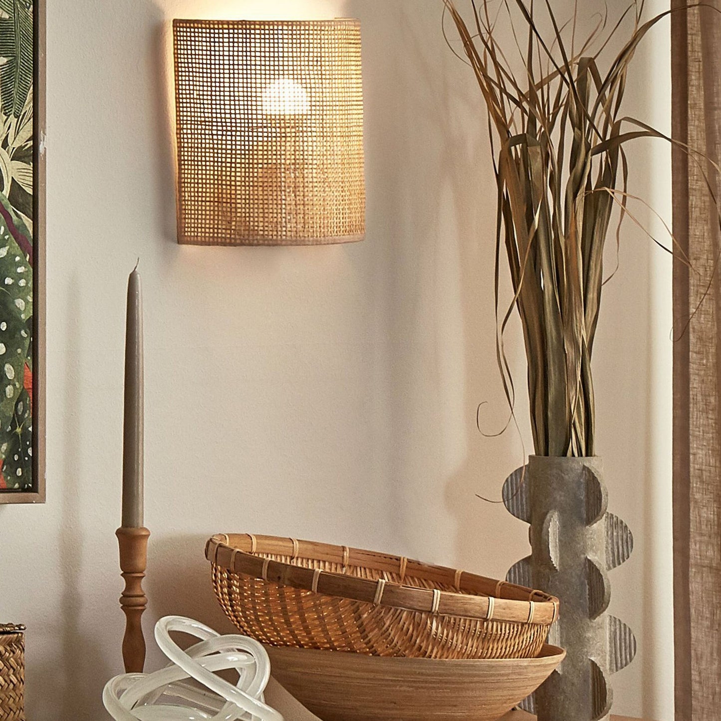 Wall Lamp Natural Rattan 22cm Half Drum Shade