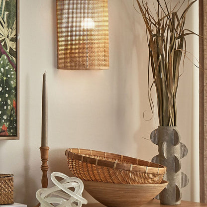 Wall Lamp Natural Rattan 25cm Half Drum Shade Boho Rustic