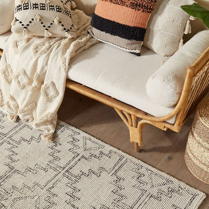Beige and Black Wool Area Rug 140 x 200 Hand Tufted Geometric