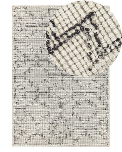 Beige and Black Wool Area Rug 140 x 200 Hand Tufted Geometric