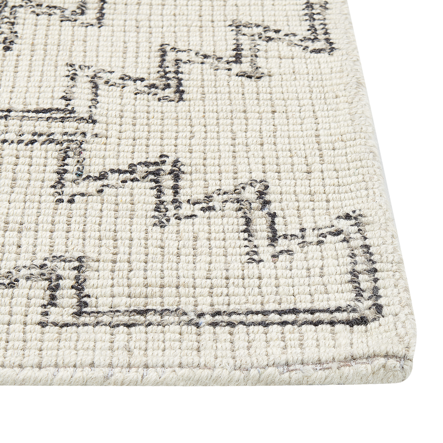 Beige and Black Wool Area Rug 140 x 200 Hand Tufted Geometric