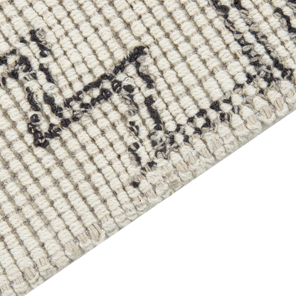 Beige and Black Wool Area Rug 140 x 200 Hand Tufted Geometric