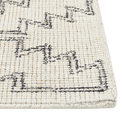 Wool Area Rug Beige And Black Hand Tufted Geometric Boho 80 X 150cm Living Room