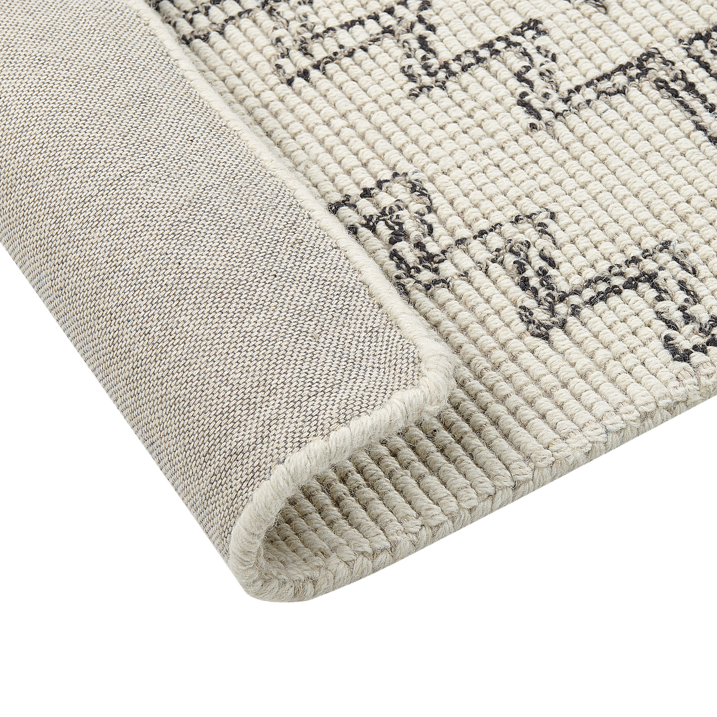 Wool Area Rug Beige And Black Hand Tufted Geometric Boho 80 X 150cm Living Room