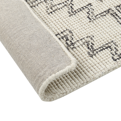 Wool Area Rug Beige And Black Hand Tufted Geometric Boho 80 X 150cm Living Room