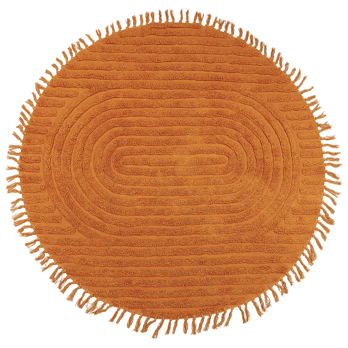 Orange Cotton Round Rug 140cm Tufted Fringe Boho Living Room