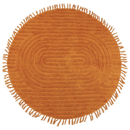 Orange Cotton Round Rug 140cm Tufted Fringe Boho Living Room