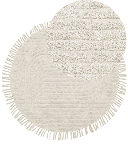 Beige Cotton Round Area Rug 140cm Tufted With Fringe