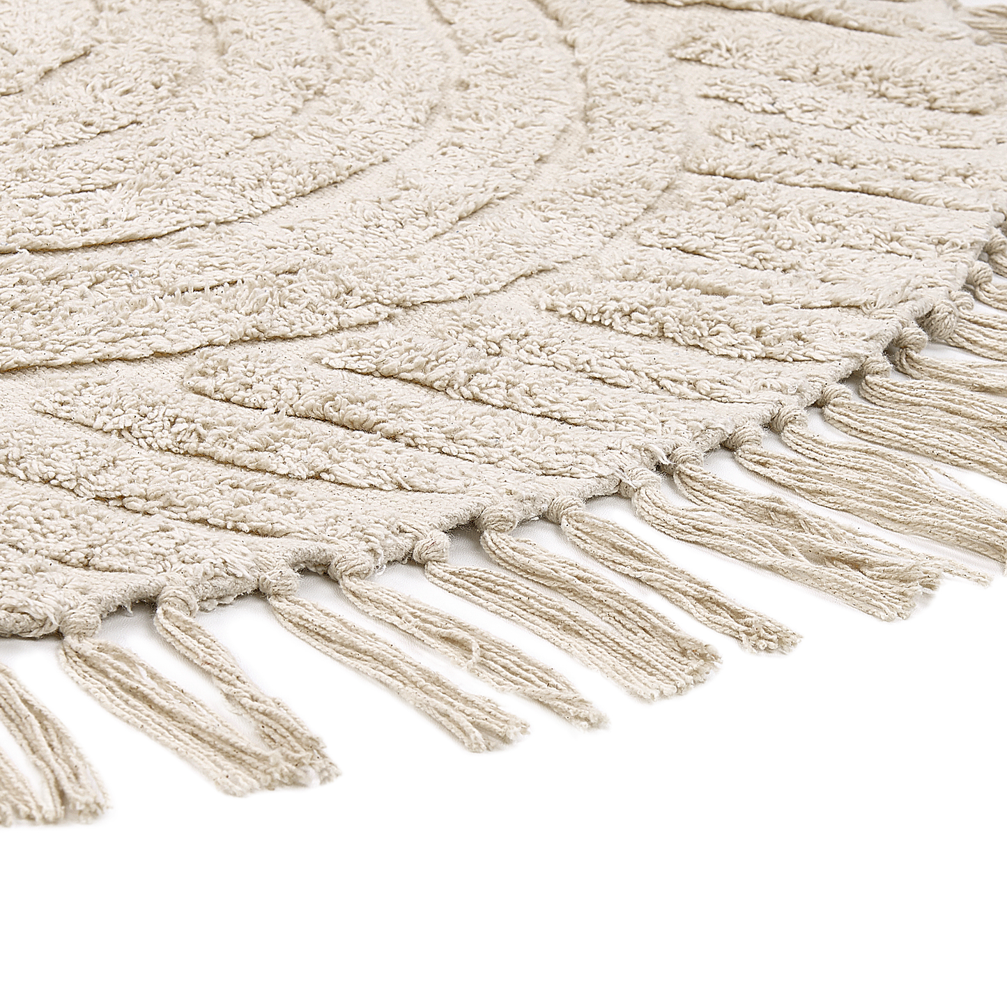 Beige Cotton Round Area Rug 140cm Tufted With Fringe