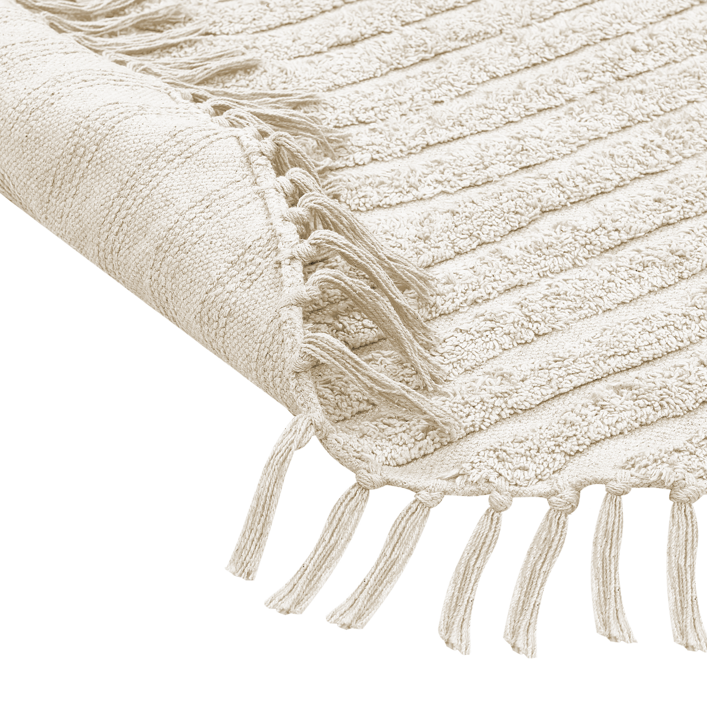 Beige Cotton Round Area Rug 140cm Tufted With Fringe
