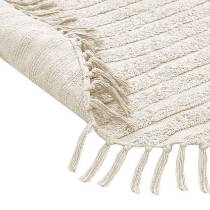 Beige Cotton Round Area Rug 140cm Tufted With Fringe
