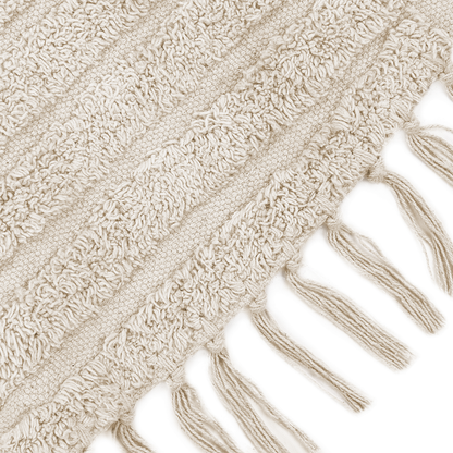Beige Cotton Round Area Rug 140cm Tufted With Fringe