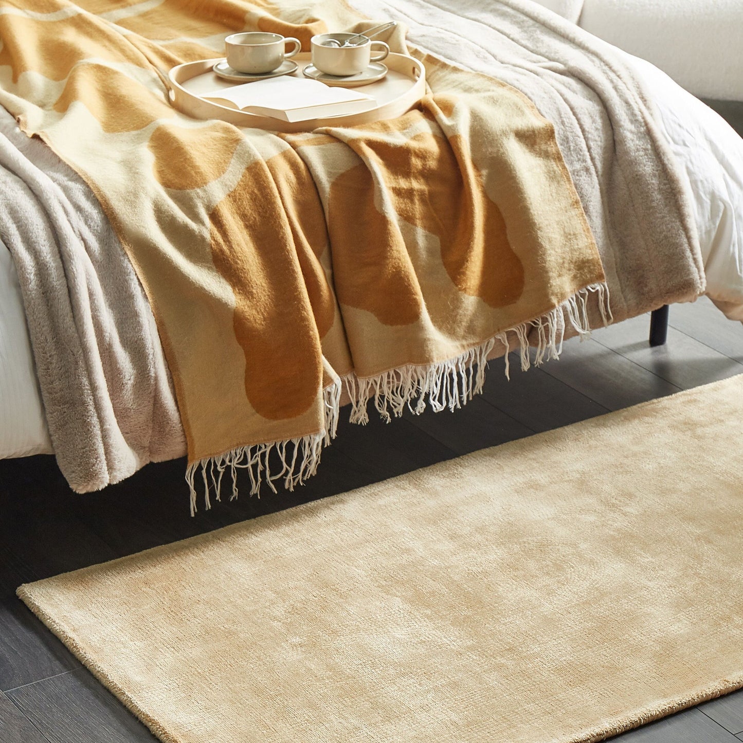 Golden Viscose Area Rug 80 x 150cm Tufted Low Pile
