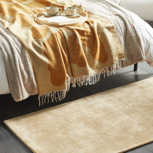 Golden Viscose Area Rug 80 x 150cm Tufted Low Pile