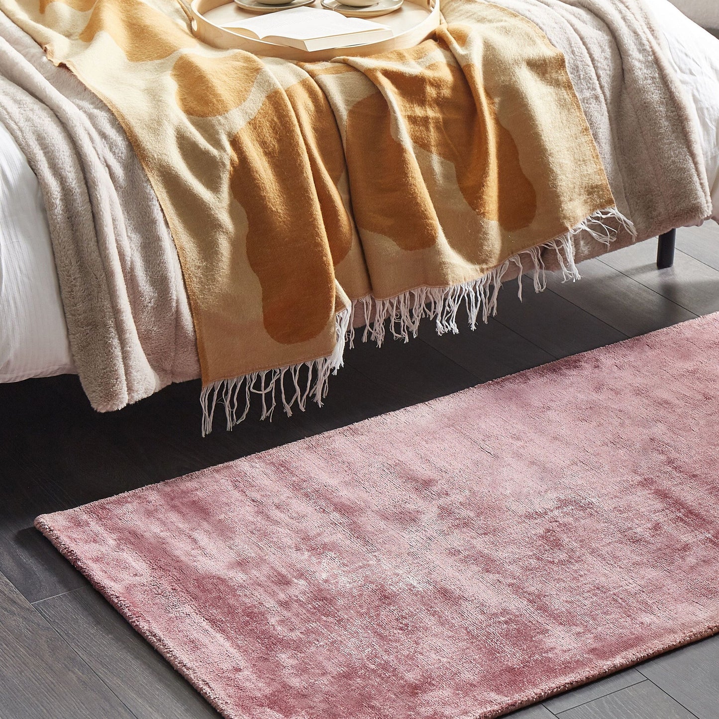 Pink Viscose Area Rug 80 X 150cm Tufted Low Pile Modern