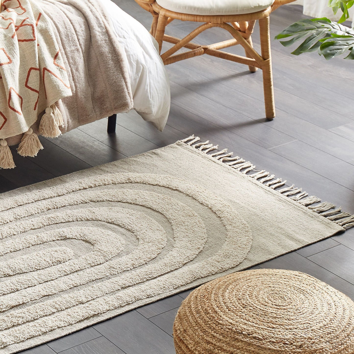 Boho Cotton Area Rug Beige 80 x 150cm With Tassels