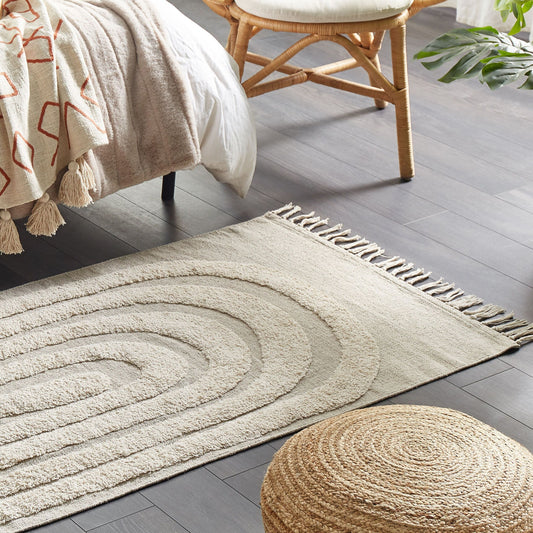 Boho Cotton Area Rug Beige 80 x 150cm With Tassels