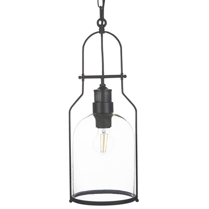 2 Pack Pendant Lamps Black Metal Frame Clear Glass Shade 166cm