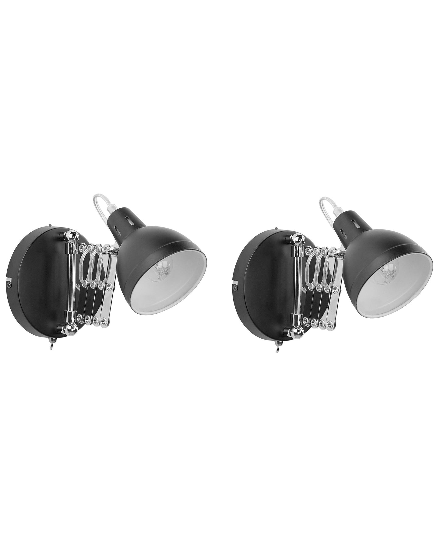 Set Of 2 Black Metal Wall Lamps With Adjustable Swing Arm