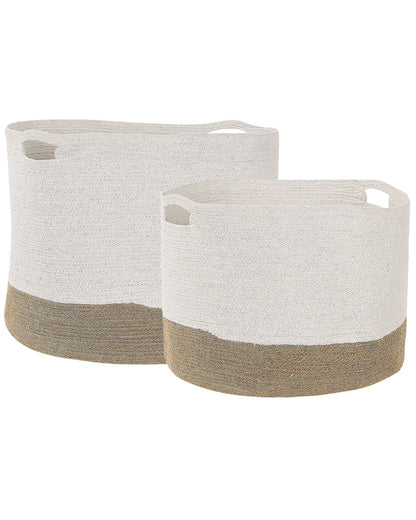 Cotton Storage Baskets Set Of 2 White And Light Beige