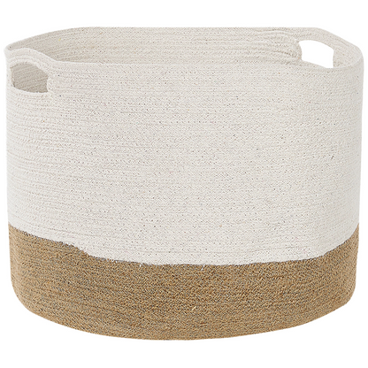 Cotton Storage Baskets Set Of 2 White And Light Beige