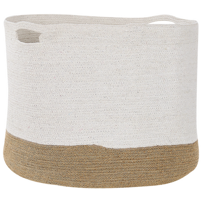 Cotton Storage Baskets Set Of 2 White And Light Beige