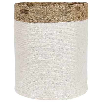 Cotton Storage Baskets Set Of 2 White And Light Beige Laundry Bins For Home Organization