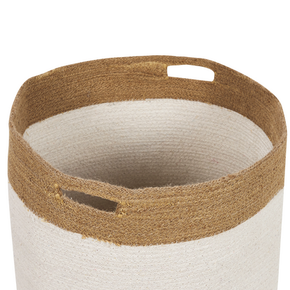 Cotton Storage Baskets Set Of 2 White And Light Beige Laundry Bins For Home Organization