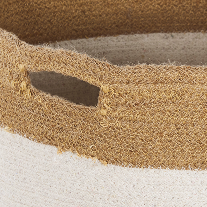 Cotton Storage Baskets Set Of 2 White And Light Beige Laundry Bins For Home Organization