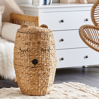 Wicker Bear Natural Water Hyacinth Toy Hamper With Lid