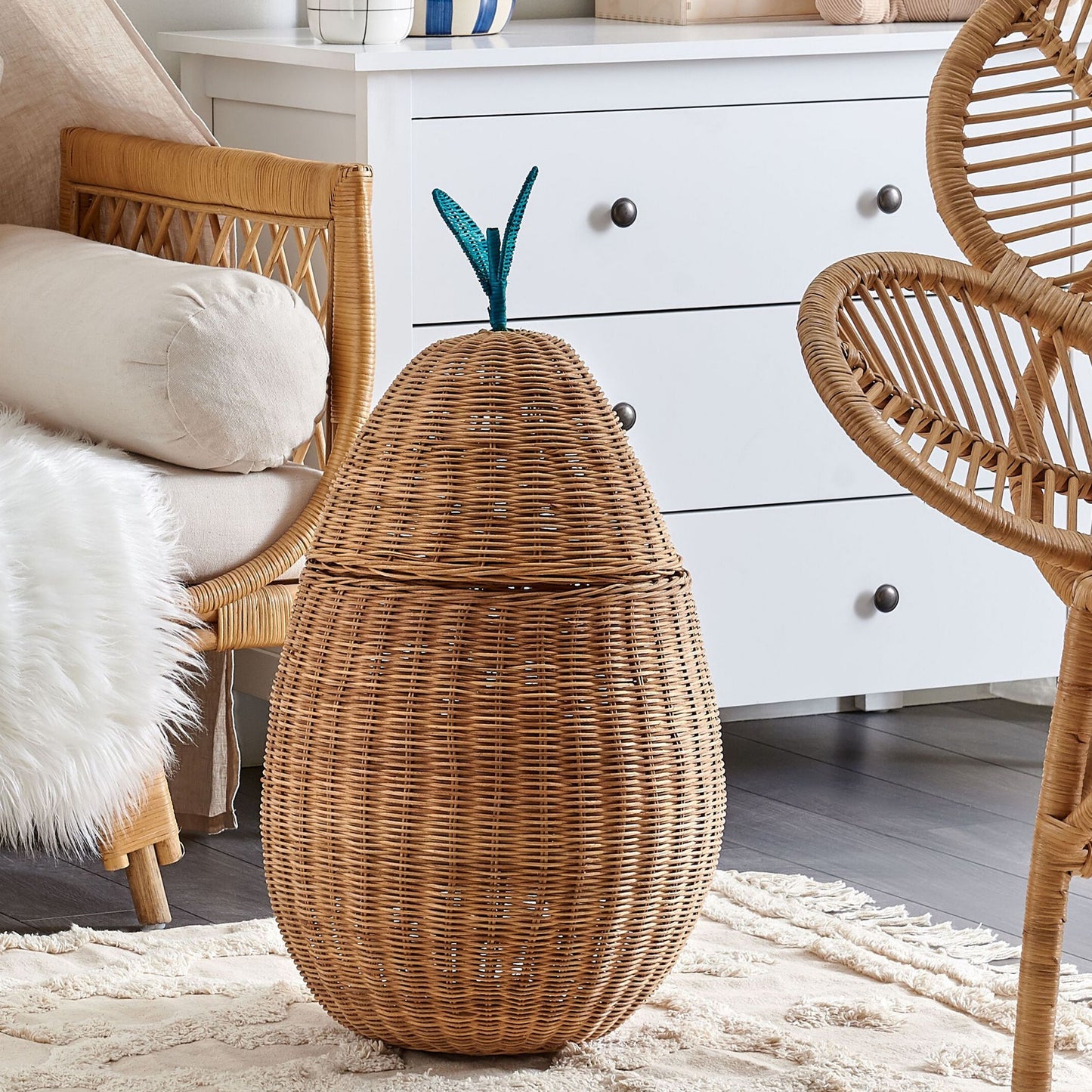 Pear Shaped Wicker Basket Natural Toy Hamper For Kids